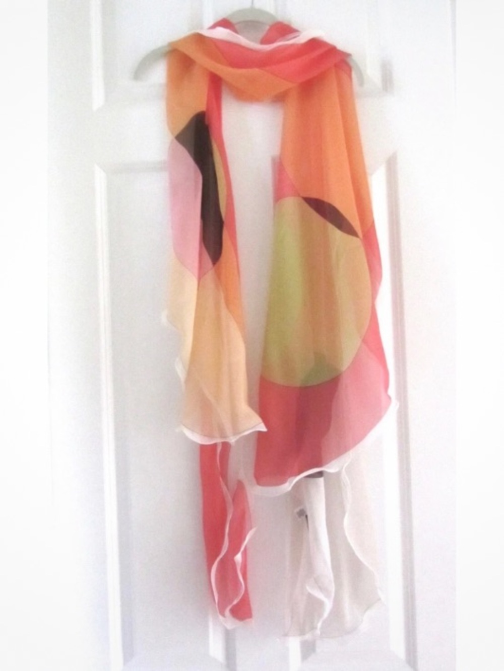 Emilio Pucci Coral, Peach & Lime Silk Circle-Print Scarf - Picture 2 of 2